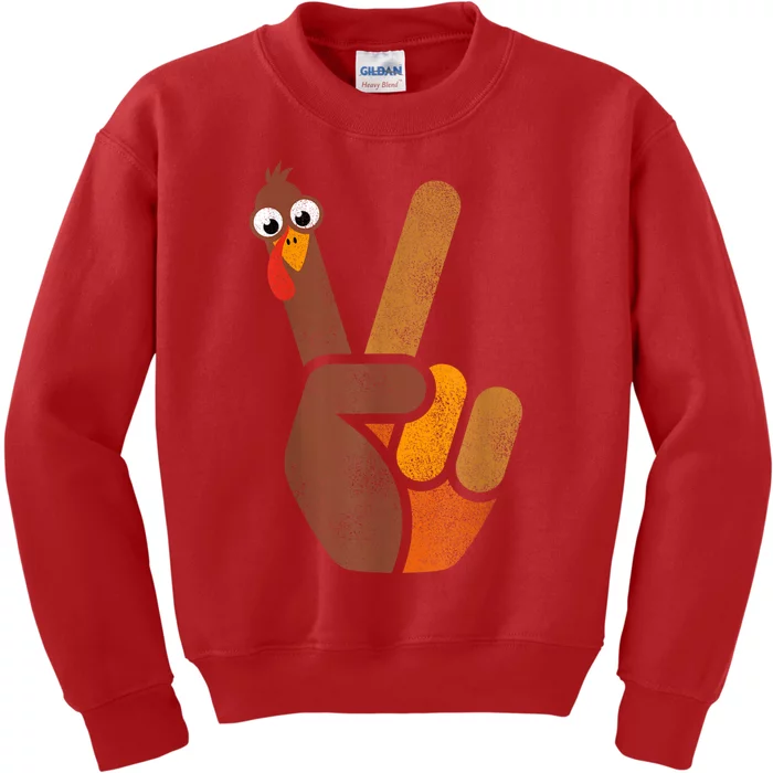 Turkey Hippie Peace Sign Graphic Fall Funny Thanksgiving Kids Sweatshirt