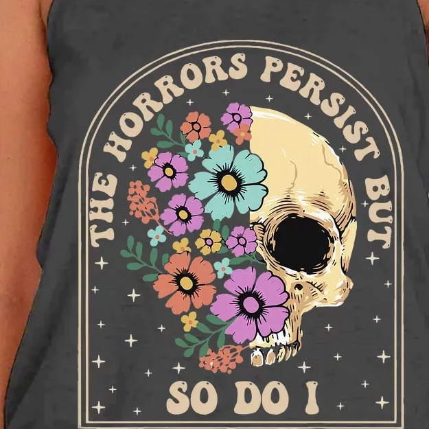 The Horrors Persist But So Do I Women's Knotted Racerback Tank