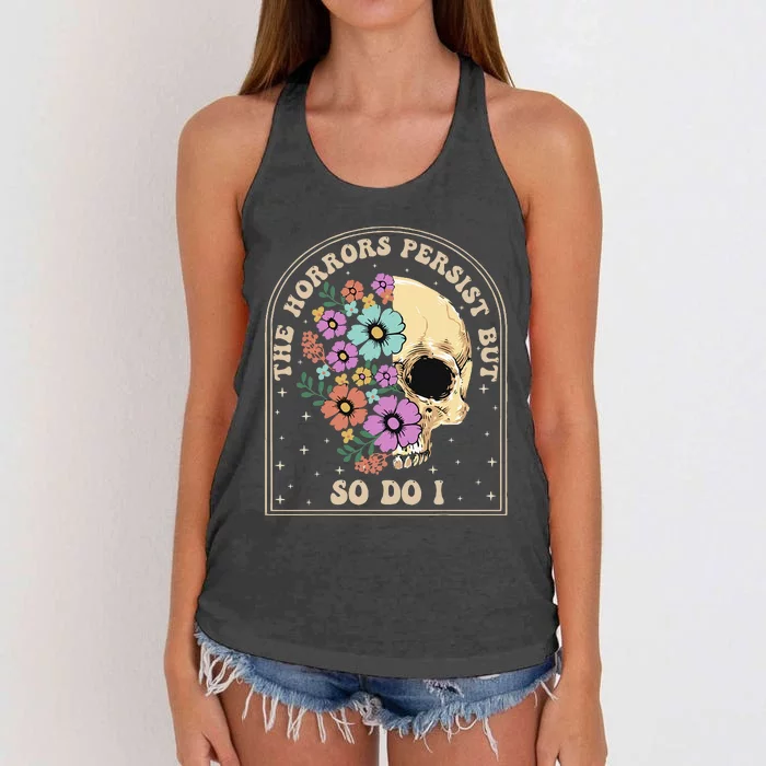 The Horrors Persist But So Do I Women's Knotted Racerback Tank