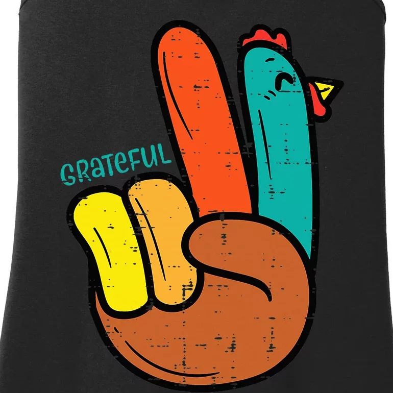 Thanksgiving Hippi Peace Hand Turkey Festive Ladies Essential Tank