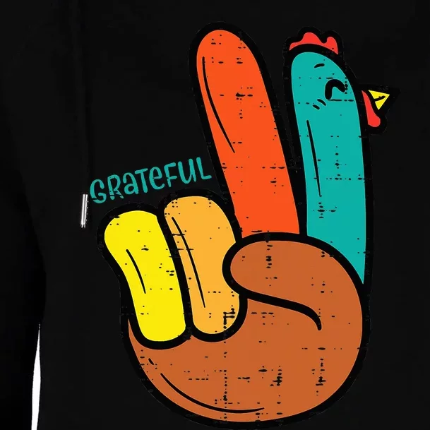 Thanksgiving Hippi Peace Hand Turkey Festive Womens Funnel Neck Pullover Hood