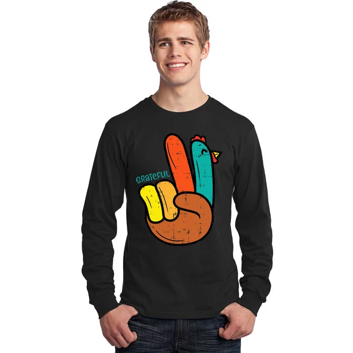 Thanksgiving Hippi Peace Hand Turkey Festive Tall Long Sleeve T-Shirt