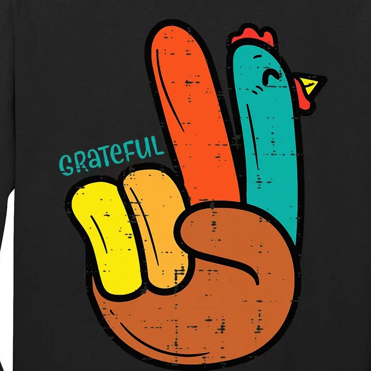 Thanksgiving Hippi Peace Hand Turkey Festive Tall Long Sleeve T-Shirt