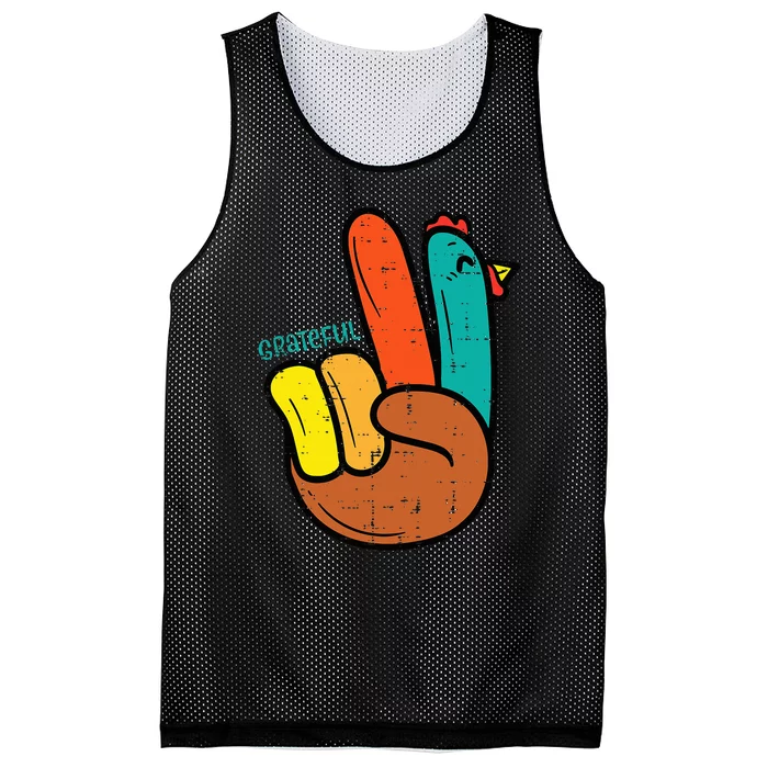 Thanksgiving Hippi Peace Hand Turkey Festive Mesh Reversible Basketball Jersey Tank