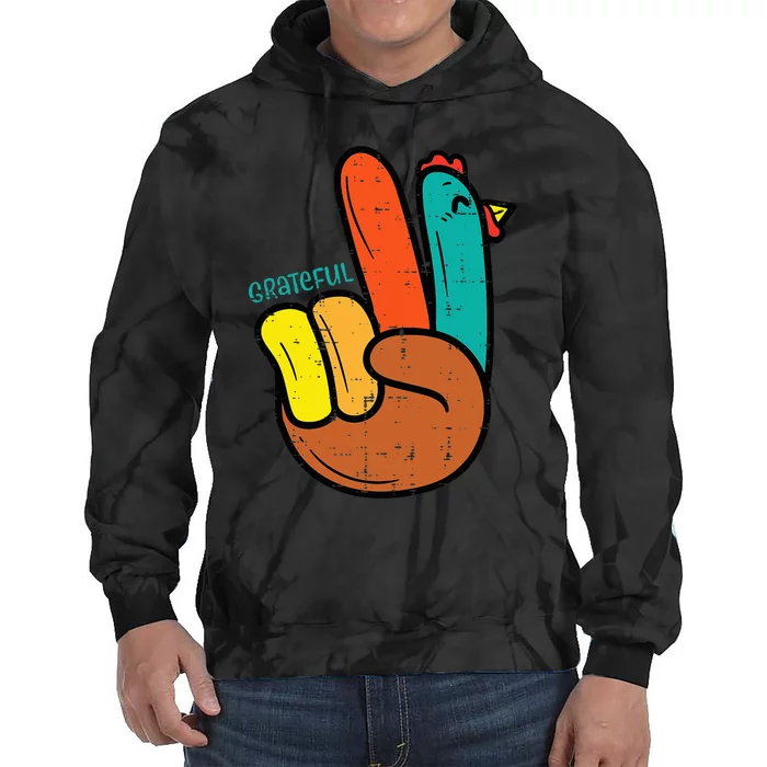 Thanksgiving Hippi Peace Hand Turkey Festive Tie Dye Hoodie