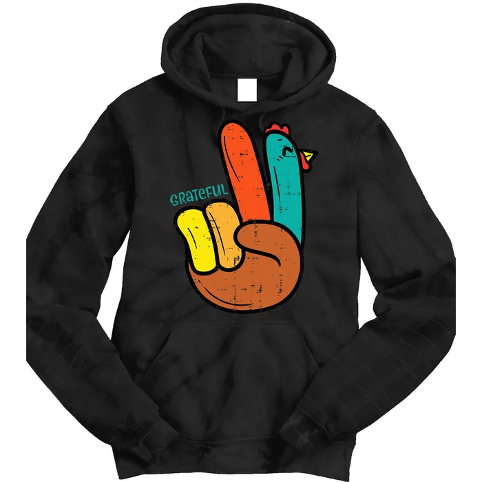 Thanksgiving Hippi Peace Hand Turkey Festive Tie Dye Hoodie