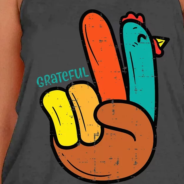 Thanksgiving Hippi Peace Hand Turkey Festive Women's Knotted Racerback Tank