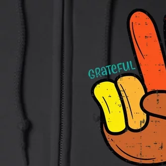 Thanksgiving Hippi Peace Hand Turkey Festive Full Zip Hoodie