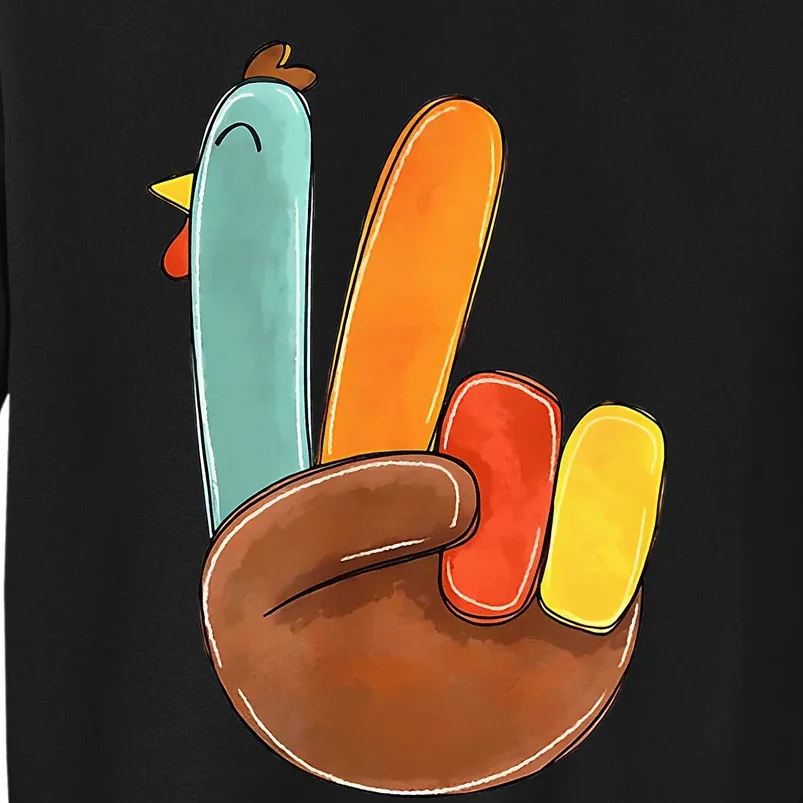 Thanksgiving Hippie Peace Sign Turkey Hand Cool and Groovy Tall Sweatshirt