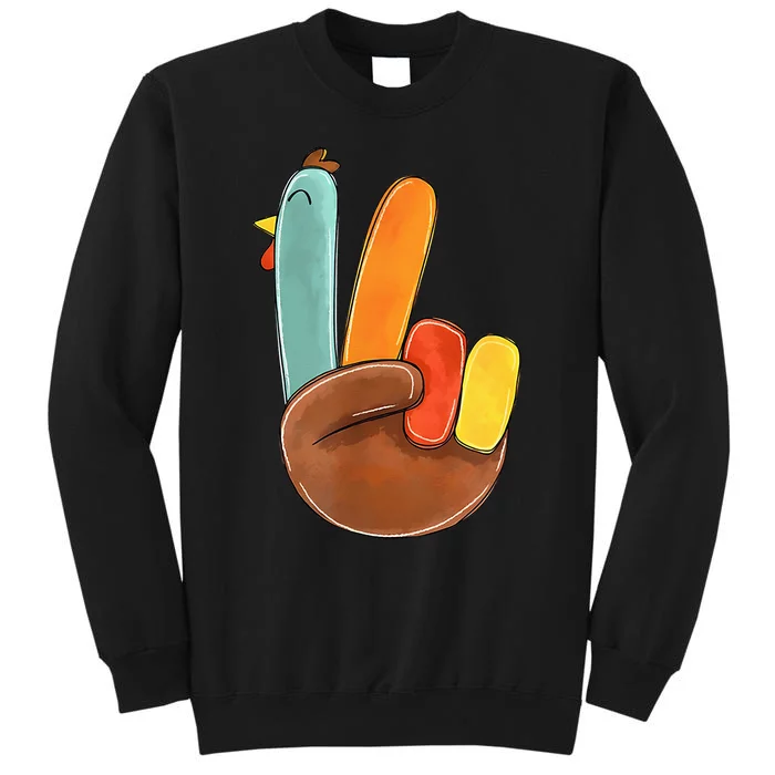 Thanksgiving Hippie Peace Sign Turkey Hand Cool and Groovy Tall Sweatshirt