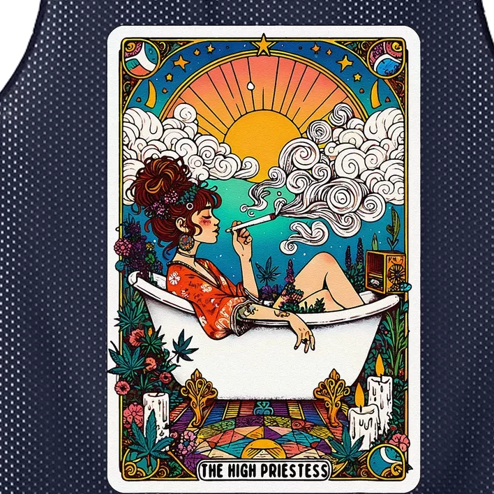 The High Priest.Ess Retro Cannabis Stoner Weed Tarot Card Mesh Reversible Basketball Jersey Tank