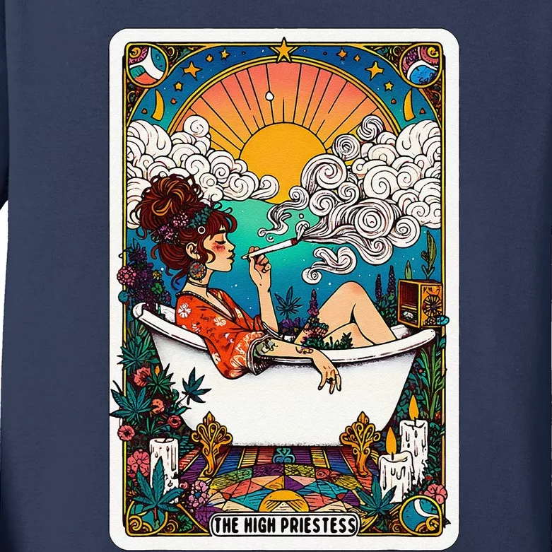 The High Priest.Ess Retro Cannabis Stoner Weed Tarot Card Kids Long Sleeve Shirt