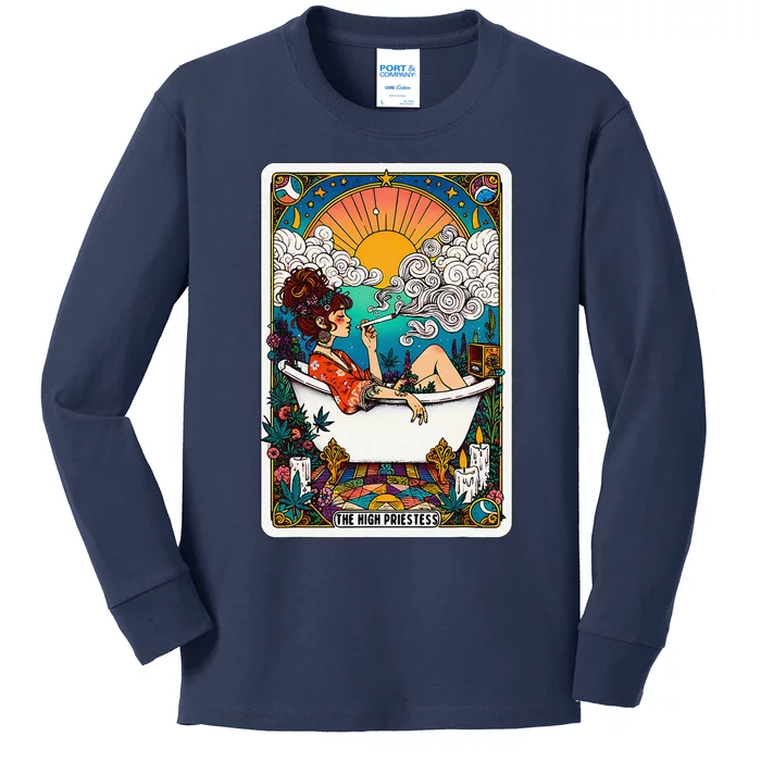 The High Priest.Ess Retro Cannabis Stoner Weed Tarot Card Kids Long Sleeve Shirt