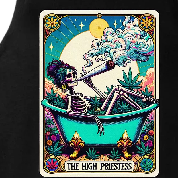 The High Priest.Ess Retro Skeleton Marijuana Weed Tarot Card Ladies Tri-Blend Wicking Tank