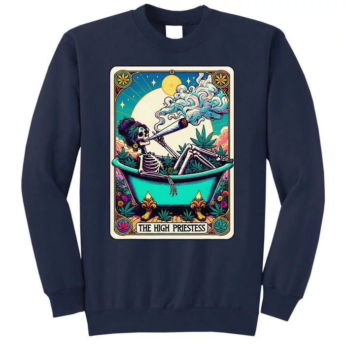 The High Priest.Ess Retro Skeleton Marijuana Weed Tarot Card Tall Sweatshirt