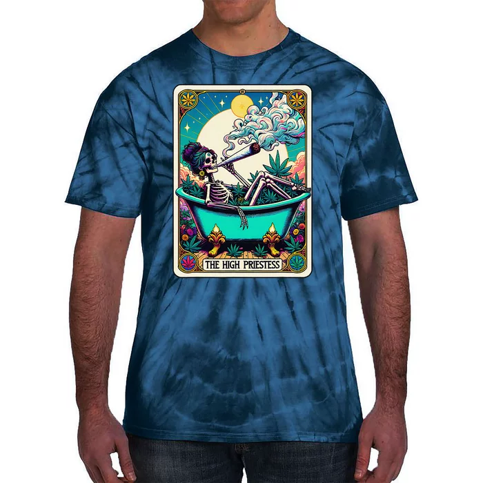 The High Priest.Ess Retro Skeleton Marijuana Weed Tarot Card Tie-Dye T-Shirt