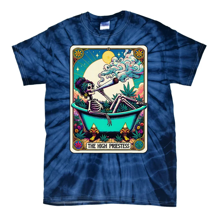 The High Priest.Ess Retro Skeleton Marijuana Weed Tarot Card Tie-Dye T-Shirt