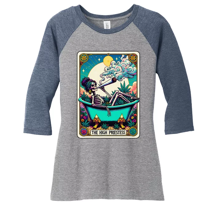 The High Priest.Ess Retro Skeleton Marijuana Weed Tarot Card Women's Tri-Blend 3/4-Sleeve Raglan Shirt