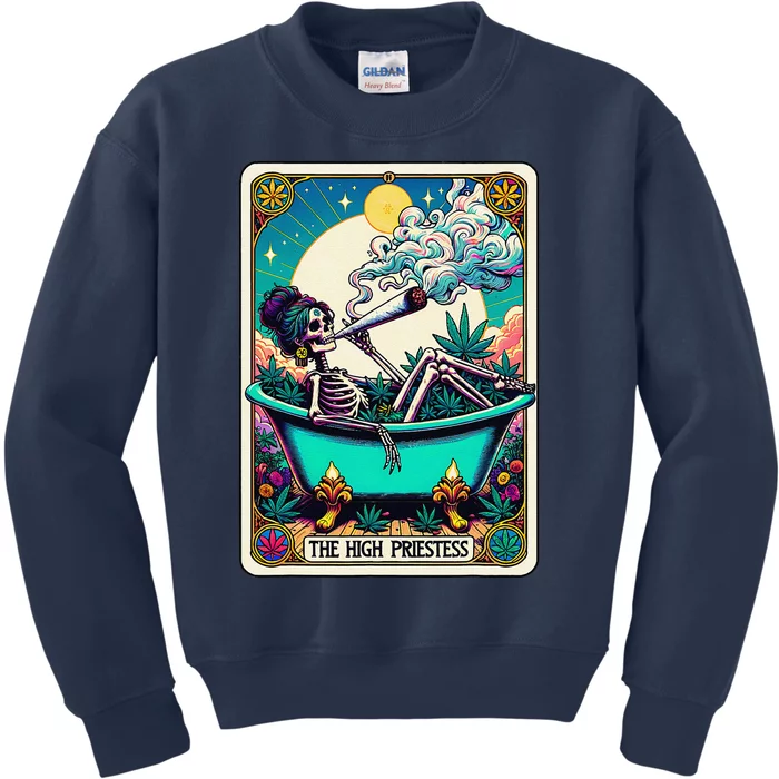 The High Priest.Ess Retro Skeleton Marijuana Weed Tarot Card Kids Sweatshirt