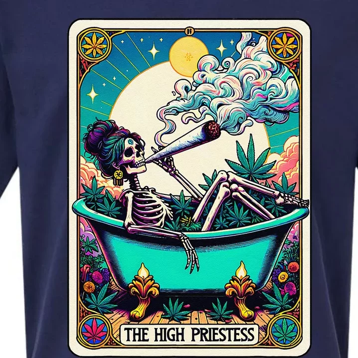 The High Priest.Ess Retro Skeleton Marijuana Weed Tarot Card Sueded Cloud Jersey T-Shirt