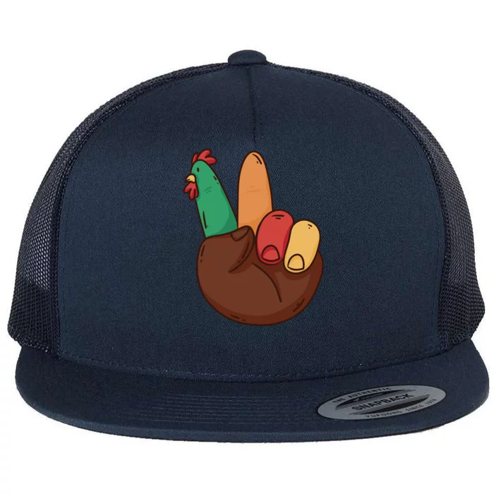 Turkey Hand Peace Sign Holiday Flat Bill Trucker Hat