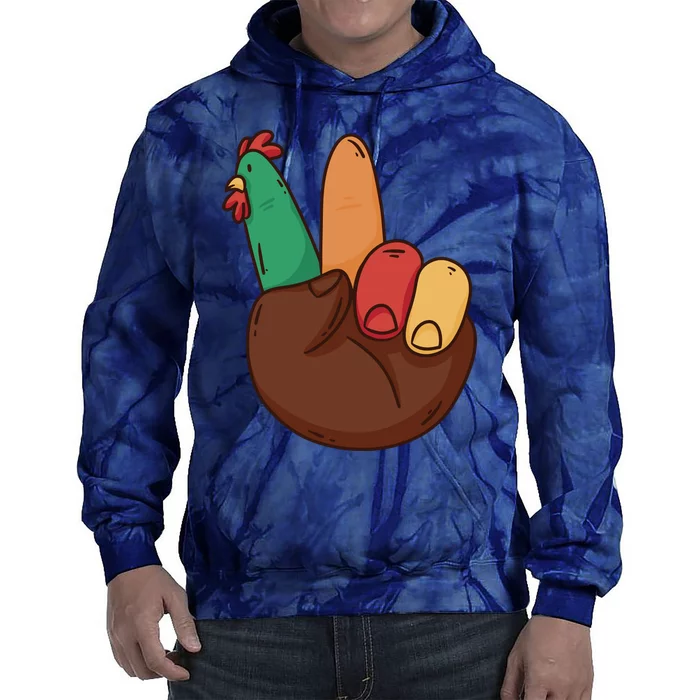 Turkey Hand Peace Sign Holiday Tie Dye Hoodie