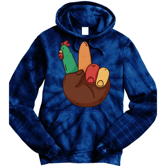 Turkey Hand Peace Sign Holiday Tie Dye Hoodie