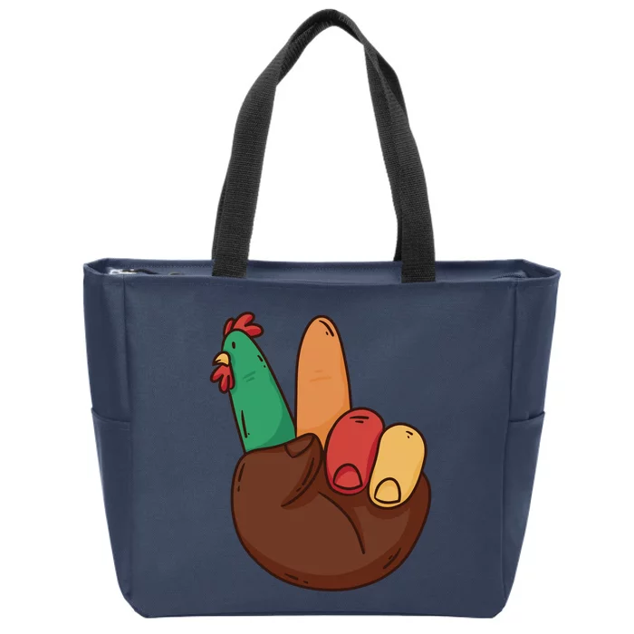 Turkey Hand Peace Sign Holiday Zip Tote Bag