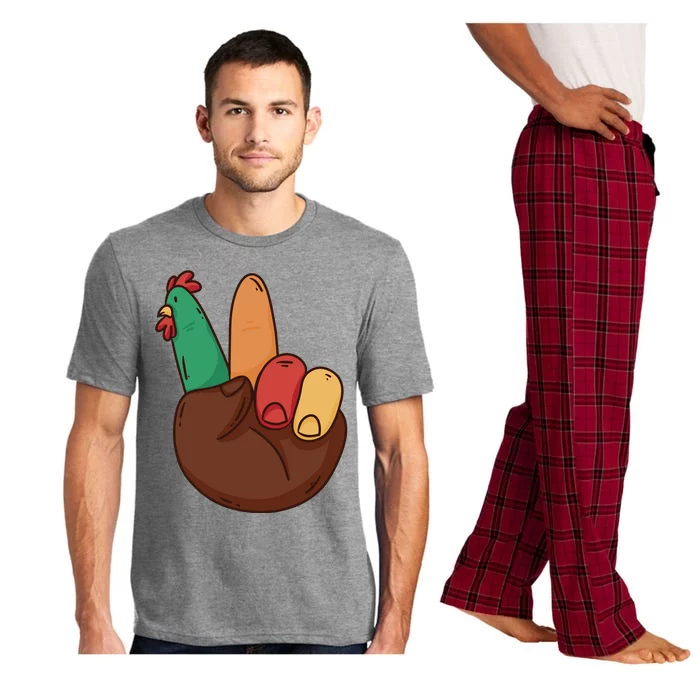 Turkey Hand Peace Sign Holiday Pajama Set