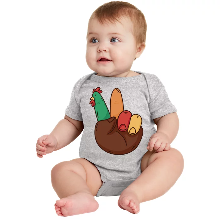 Turkey Hand Peace Sign Holiday Baby Bodysuit