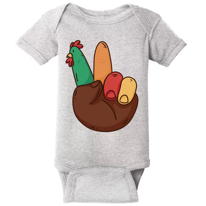 Turkey Hand Peace Sign Holiday Baby Bodysuit