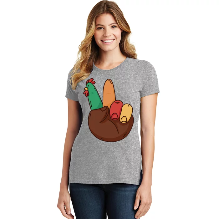 Turkey Hand Peace Sign Holiday Women's T-Shirt