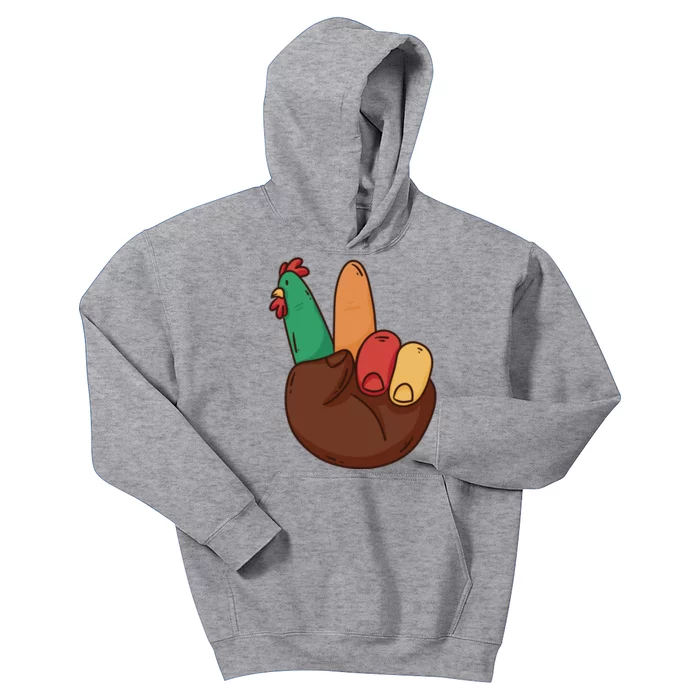 Turkey Hand Peace Sign Holiday Kids Hoodie