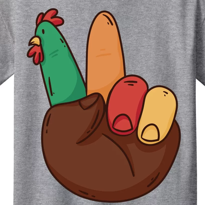 Turkey Hand Peace Sign Holiday Kids T-Shirt