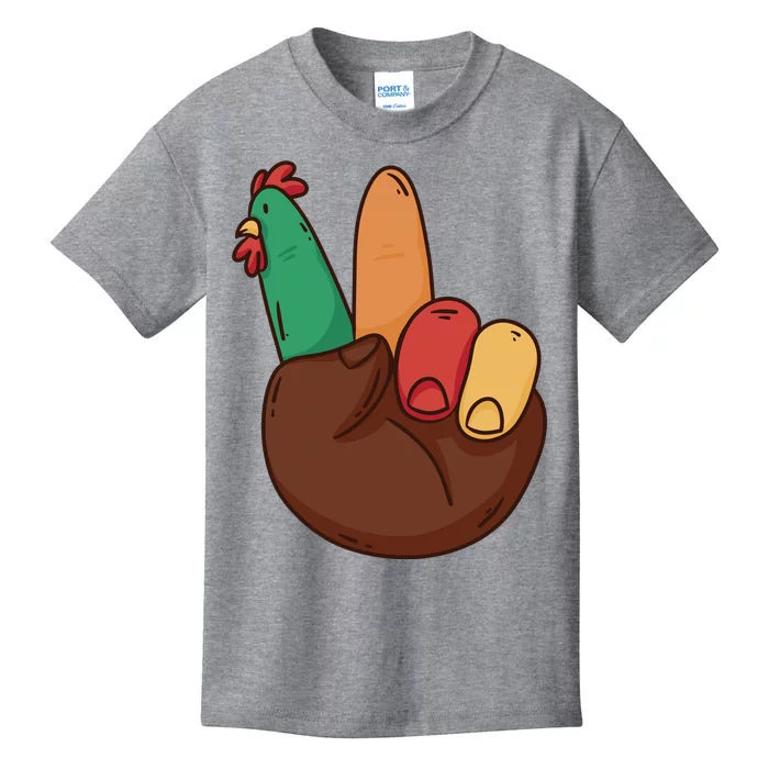 Turkey Hand Peace Sign Holiday Kids T-Shirt