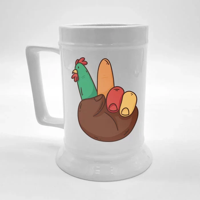 Turkey Hand Peace Sign Holiday Front & Back Beer Stein