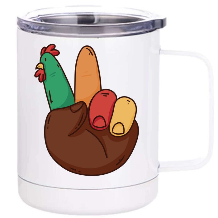 Turkey Hand Peace Sign Holiday Front & Back 12oz Stainless Steel Tumbler Cup