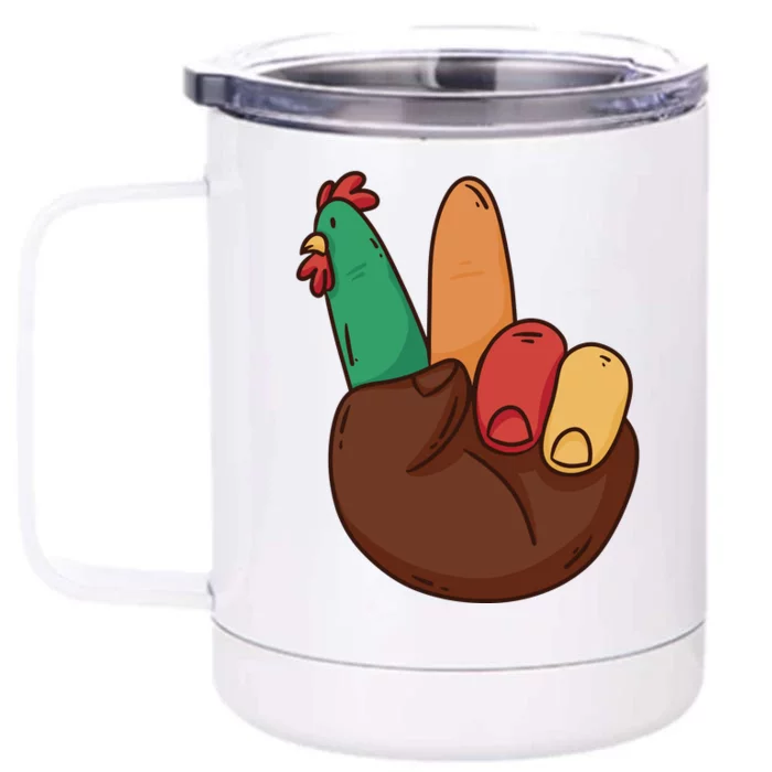 Turkey Hand Peace Sign Holiday Front & Back 12oz Stainless Steel Tumbler Cup