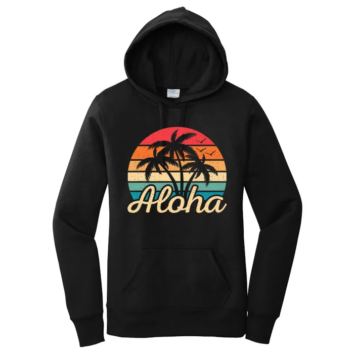 Tropical Hawaiian Retro Palm Tree Sunset Aloha Hawaii Beach Women's Pullover Hoodie