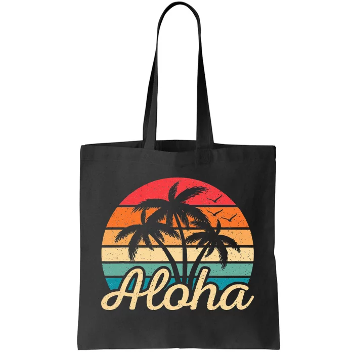 Tropical Hawaiian Retro Palm Tree Sunset Aloha Hawaii Beach Tote Bag