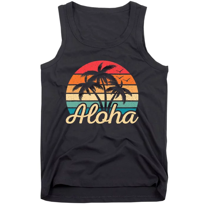 Tropical Hawaiian Retro Palm Tree Sunset Aloha Hawaii Beach Tank Top