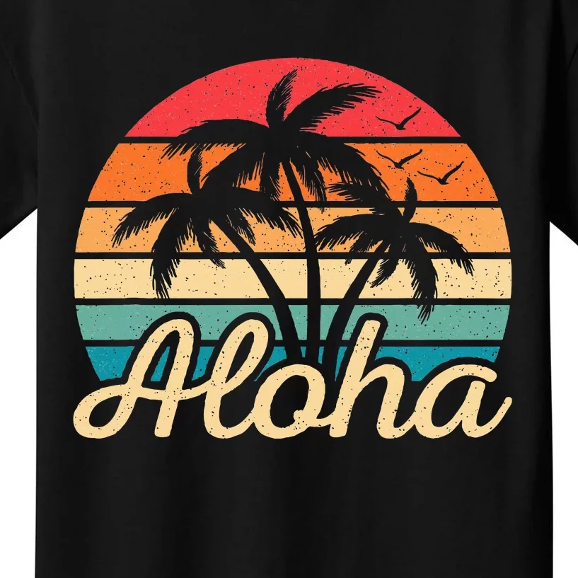 Tropical Hawaiian Retro Palm Tree Sunset Aloha Hawaii Beach Kids T-Shirt