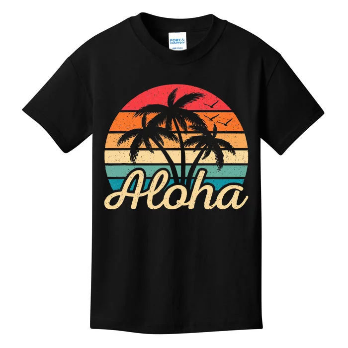 Tropical Hawaiian Retro Palm Tree Sunset Aloha Hawaii Beach Kids T-Shirt