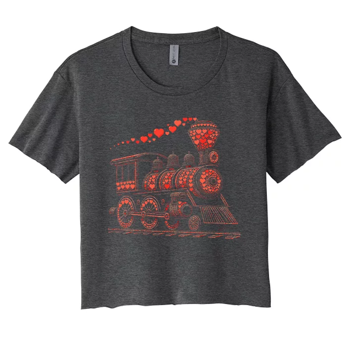 Train Heart Railroad Train Valentine Women's Crop Top Tee