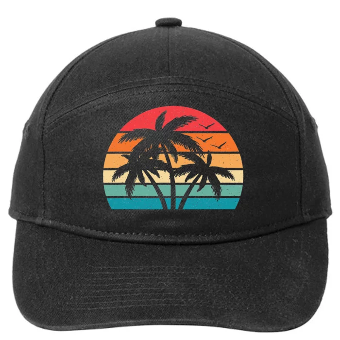 Tropical Hawaiian Retro Palm Tree Sunset Hawaii Beach 7-Panel Snapback Hat