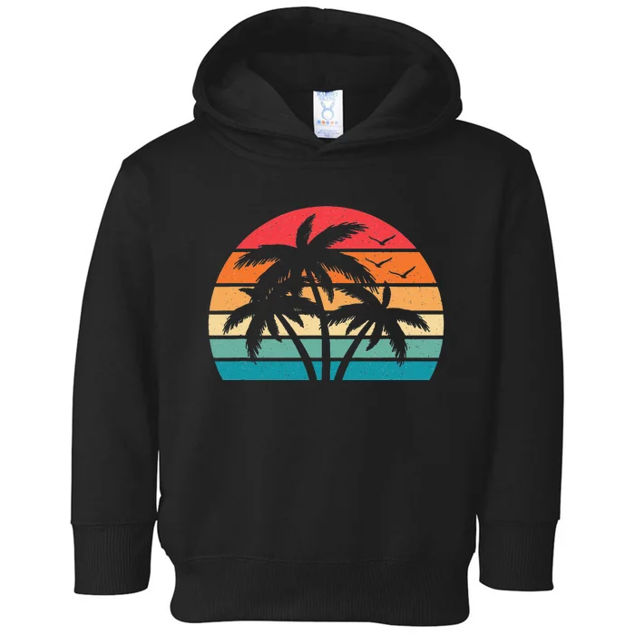 Tropical Hawaiian Retro Palm Tree Sunset Hawaii Beach Toddler Hoodie