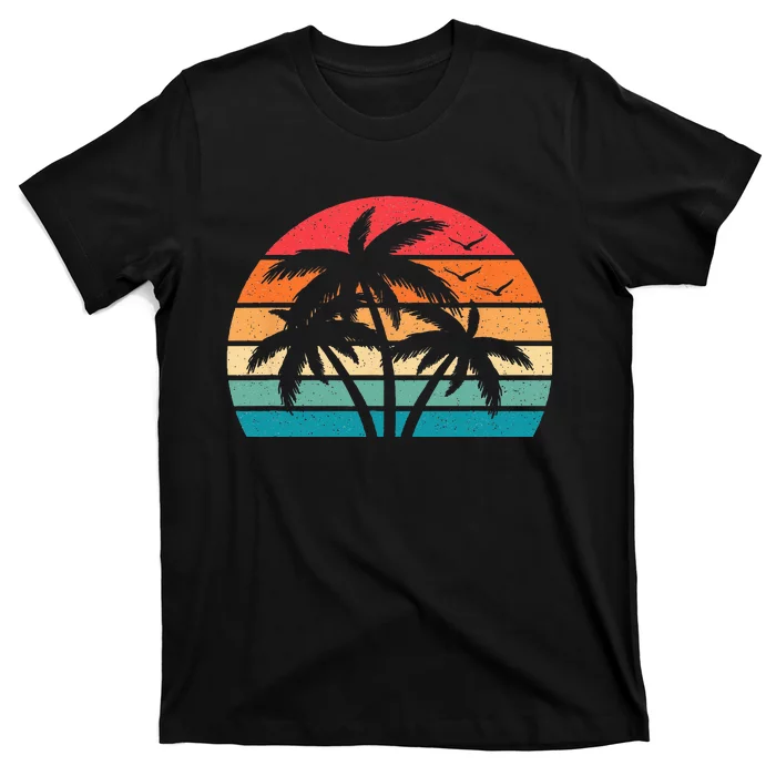 Tropical Hawaiian Retro Palm Tree Sunset Hawaii Beach T-Shirt