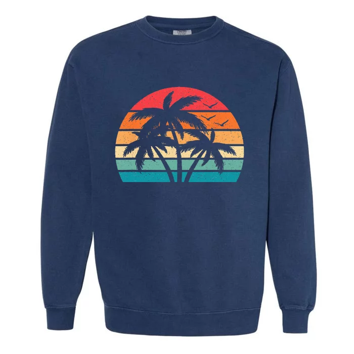 Tropical Hawaiian Retro Palm Tree Sunset Hawaii Beach Garment-Dyed Sweatshirt