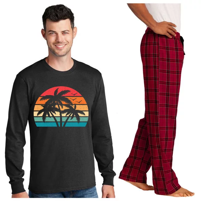 Tropical Hawaiian Retro Palm Tree Sunset Hawaii Beach Long Sleeve Pajama Set