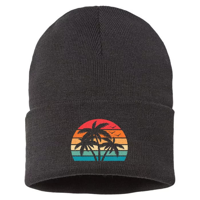 Tropical Hawaiian Retro Palm Tree Sunset Hawaii Beach Sustainable Knit Beanie